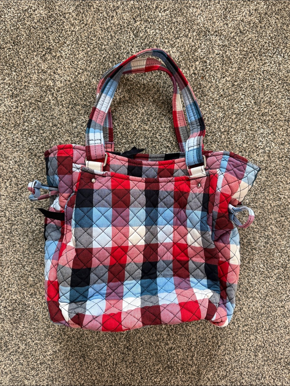 Vera Bradley Quilted Plaid Tote in Red, Blue and Pink